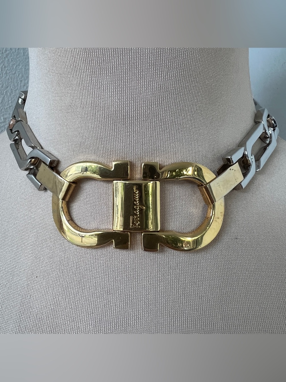 Custom Two-tone Ferragamo Statement Choker in Gold & Silver 15โ